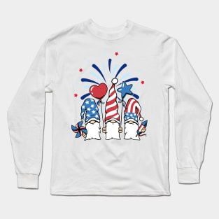 Gnomes Patriotic American Flag Cute 4th Of July Fourth Long Sleeve T-Shirt